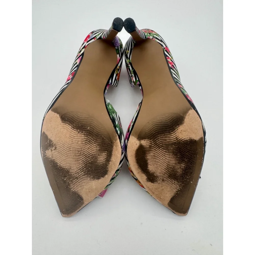 Women's Betsey Johnson Heels Size 8.5 Size Floral Black White Stripes - Picture 10 of 11